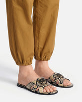 Leather slip-on sandals with python print and Love Birds logo -  | Pinko