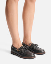 Leather moccasins with jewel details -  | Pinko