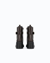 Leather combat ankle boots with heel and strap - Brown | Pinko