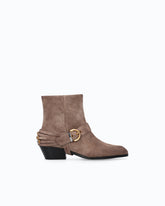 Suede ankle boots with straps and Texan heel - Brown | Pinko