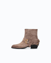Suede ankle boots with straps and Texan heel - Brown | Pinko