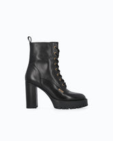 Lace-up leather ankle boots with heel - Black | Pinko