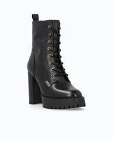 Lace-up leather ankle boots with heel - Black | Pinko