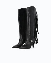 Botas altas de napa con tacón y flecos -  | Pinko