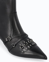 Knöchelhohe Stiefeletten aus Leder mit Riemchen und Fransen -  | Pinko
