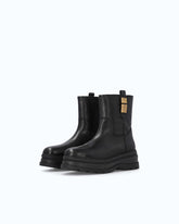 Leather combat ankle boots with logo rings - Black | Pinko