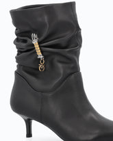Nappa leather ankle boots with gathered leg shaft and logo - Black | Pinko