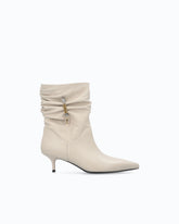 Botines de napa con caña fruncida y logotipo - Beige | Pinko