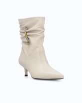 Botines de napa con caña fruncida y logotipo - Beige | Pinko