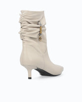 Botines de napa con caña fruncida y logotipo - Beige | Pinko