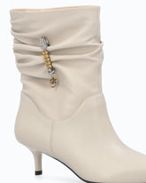 Botines de napa con caña fruncida y logotipo - Beige | Pinko