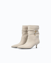 Botines de napa con caña fruncida y logotipo - Beige | Pinko
