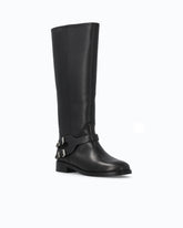 Leather boots with high leg shaft and straps - Black | Pinko