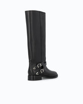 Leather boots with high leg shaft and straps - Black | Pinko