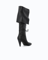 High leather boots with laces and maxi cuff - Black | Pinko