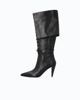 High leather boots with laces and maxi cuff - Black | Pinko