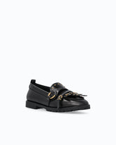 Mocassins en cuir à brides et franges - Noir | Pinko