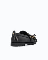 Mocassins en cuir à brides et franges - Noir | Pinko