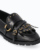 Mocassins en cuir à brides et franges - Noir | Pinko