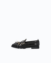 Mocassins en cuir à brides et franges - Noir | Pinko