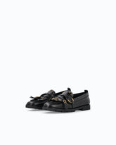 Mocassins en cuir à brides et franges - Noir | Pinko