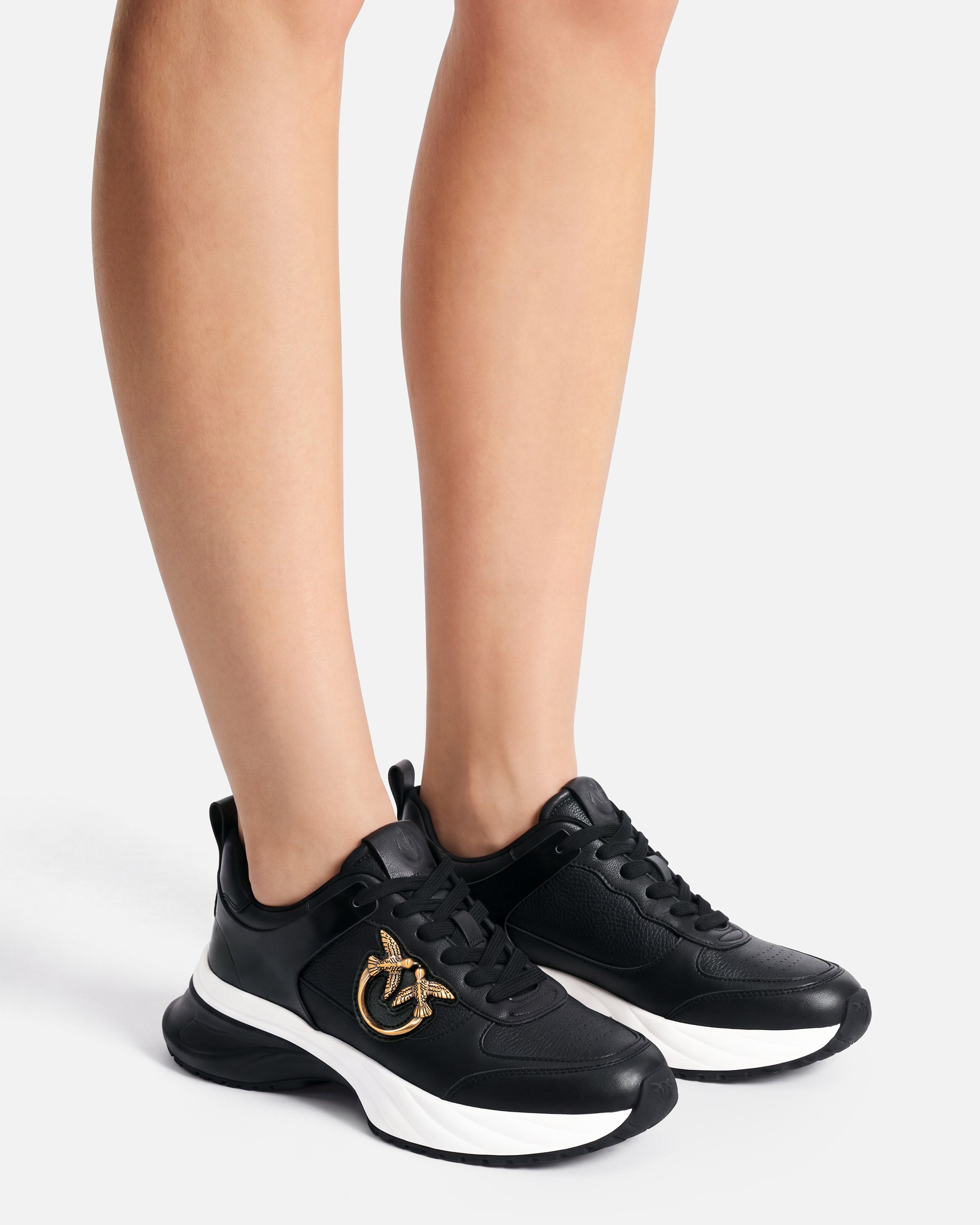 Leather sneakers with Love Birds logo | Pinko