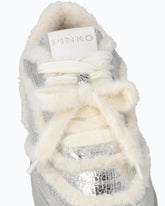 Sneakers en cuir avec détails en fourrure synthétique - Gris | Pinko