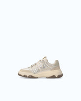 Laminated suede sneakers with trekking-style laces - Beige | Pinko