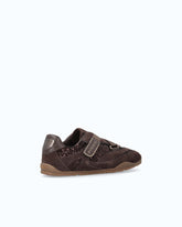Suede and sequin sneakers with hook-and-loop fastening - Brown | Pinko