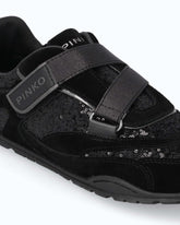 Suede and sequin sneakers with hook-and-loop fastening - Black | Pinko
